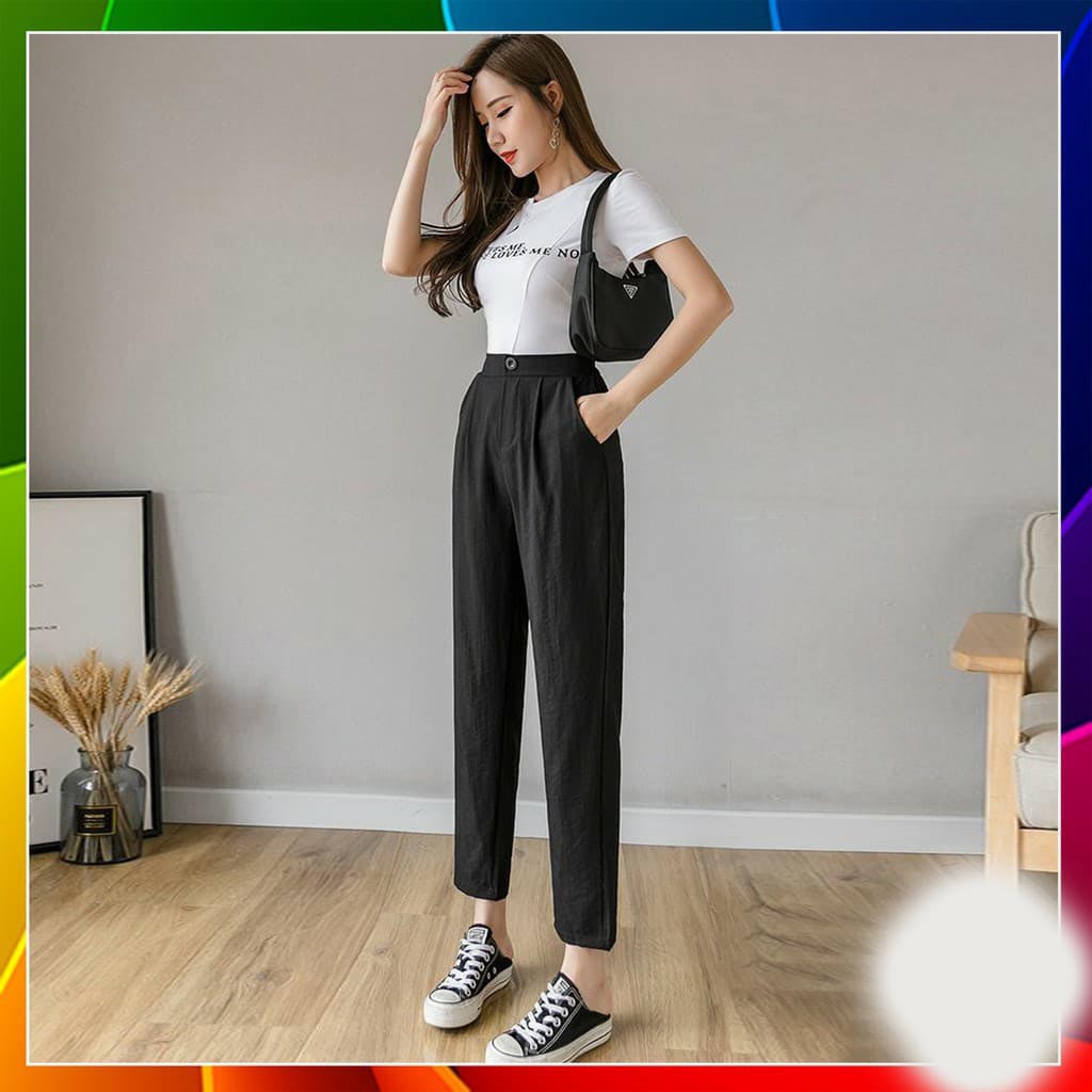 Quần baggy nữ Culottes tây âu công sở dáng dài cạp cao vải màu đen trắng be