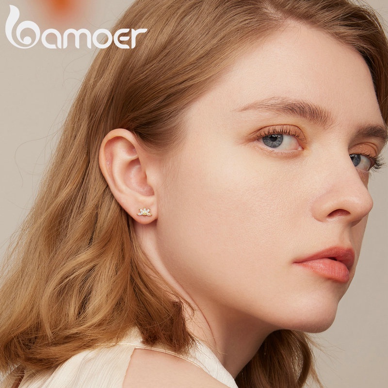 Đôi bông tai BAMOER hình vương miện bạc 925 thời trang nữ