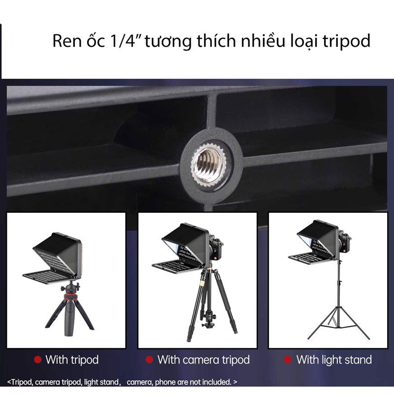 Máy Nhắc Chữ Mini Cho Biên Tập Viên, MC Truyền Hình Dùng Cho Điện Lensgo Teleprompter TC7 (Black) - Hàng Chính Hãng