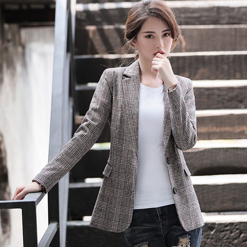 Áo Blazer kẻ sọc caro thanh lịch cho nữ