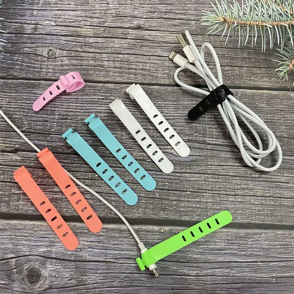 1 Dây Quấn Dây Cáp Sạc USB Bằng Silicone 5 Lỗ Màu Trơn Đơn Giản Tái Sử Dụng Được