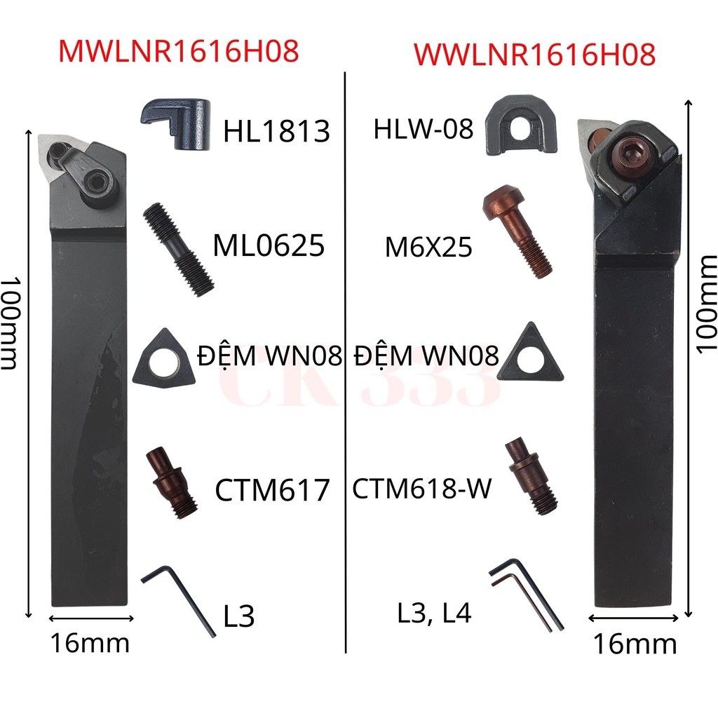 CÁN DAO TIỆN CNC 16 20 25 MWLNR1616H08 , MWLNR2020K08 , MWLNR2525M08 TIỆN GÓC 95 ĐỘ LẮP MẢNH WN08