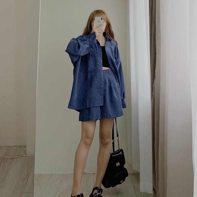 Sét Sm nhung tăm + quần short