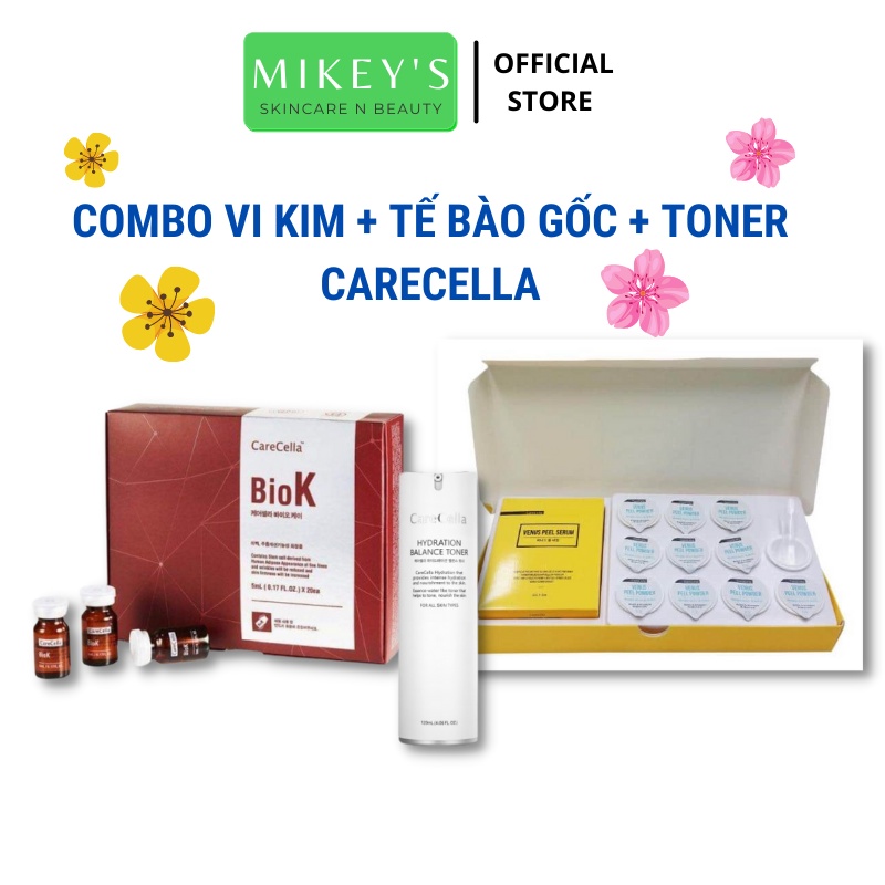 Combo set 10 vi kim + 20 tế bào gốc + nước hoa hồng 120 ml Carecella