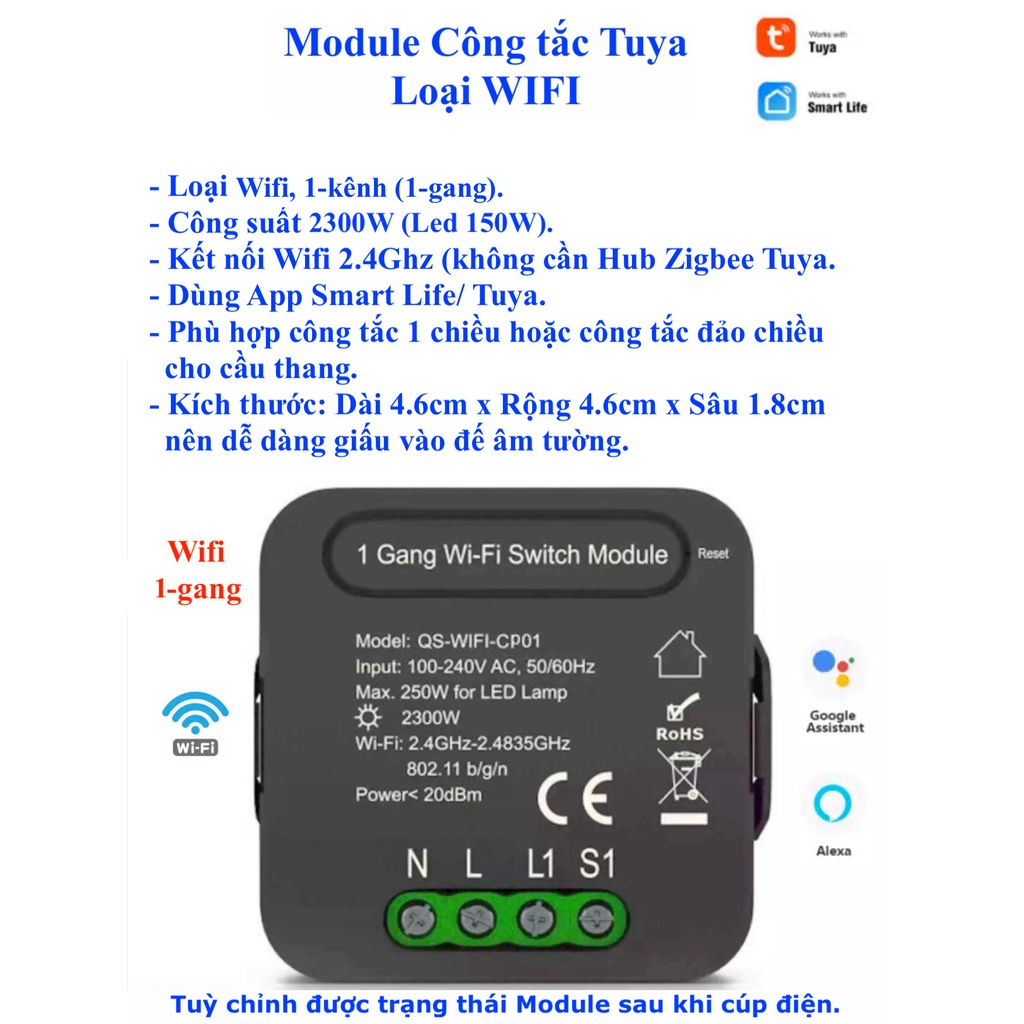 Module công tắc thông minh Wifi / Zigbee 3.0, hệ Tuya / Smart Life / Home Assistant (Hass) -