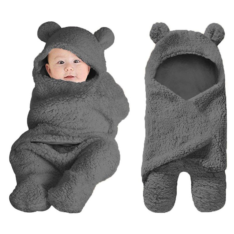 Túi choàng gấu, Khăn Ủ, Chăn Quấn dạng khăn ủ kén quấn nhộng lông cừu Baby Blanket cho trẻ sơ sinh đến 0-6 tháng tuổi