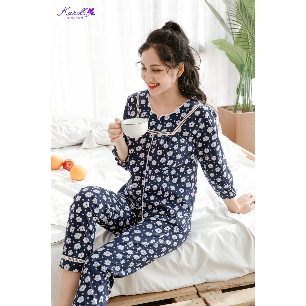 Hãng Karoll - Bộ thô áo dài quần dài 2019 -NH19.108 (TT Hoa Trắng)