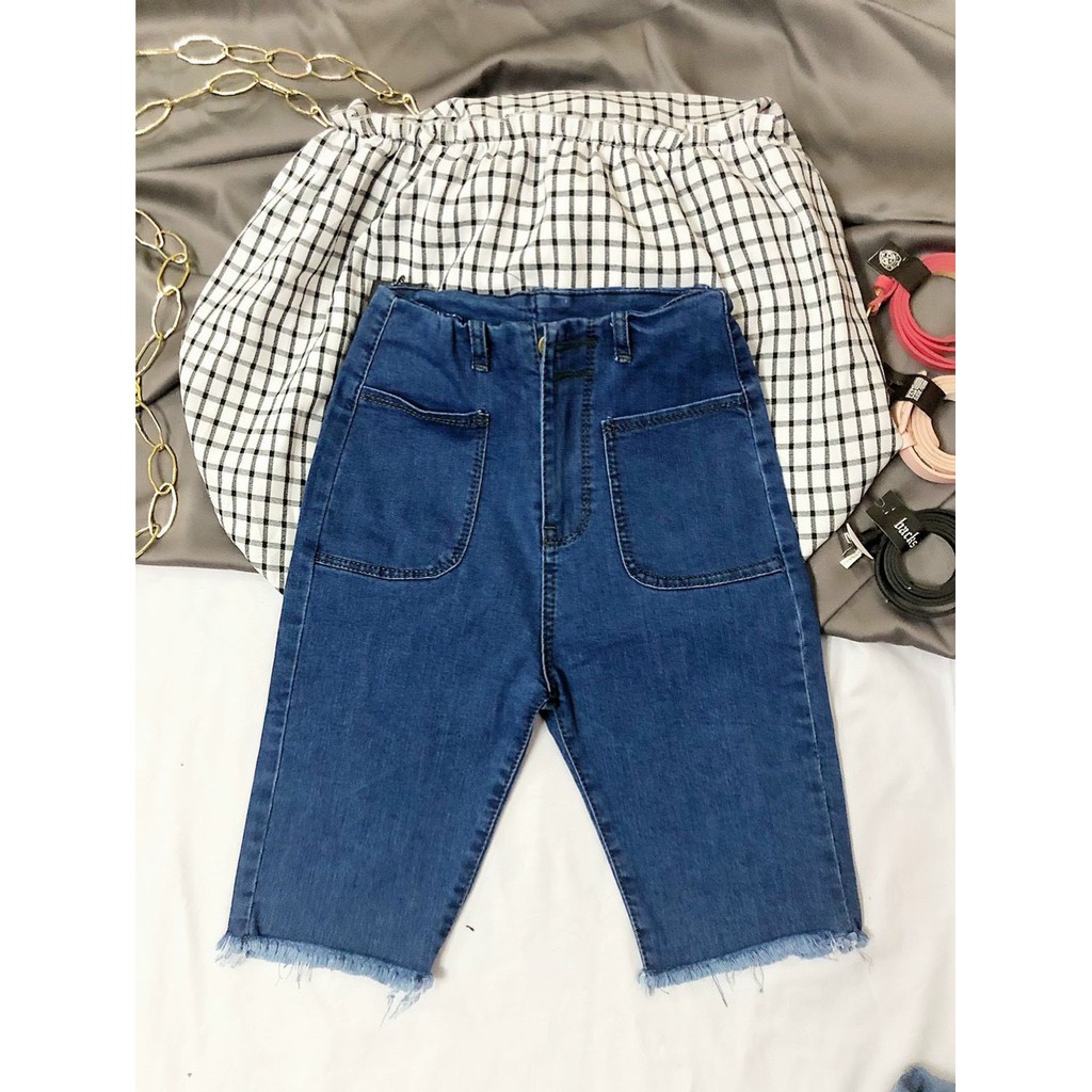 Quần jean lửng hot hit 2 nút 2 túi ngang 2 bên xinh ảnh thật xinh