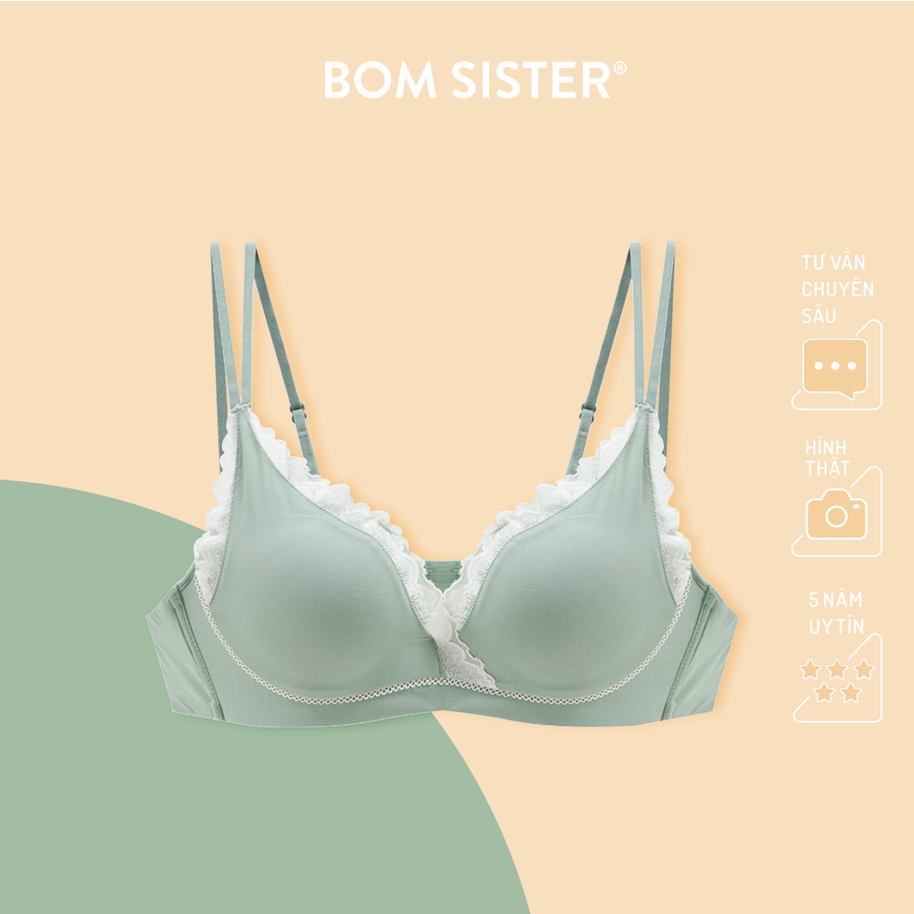 Áo lót mút mỏng không gọng thun lạnh viền ren dây vai đôi nâng ngực tự nhiên BOM SISTER A9442 - Hàng mới về