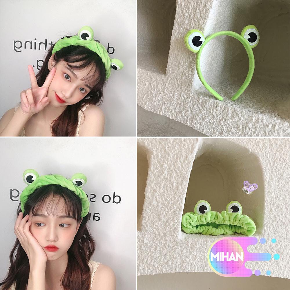 Băng đô cài tóc bằng lông cừu san hô co giãn hình ếch dễ thương cho nữ Mihan1