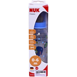 Bình sữa nuk 240ml, núm cao su, cổ hẹp