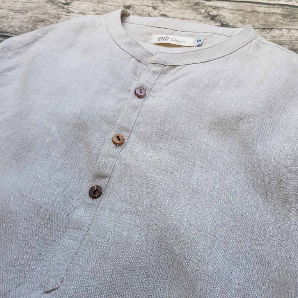 Áo đũi nam chui đầu cổ trụ cộc tay be