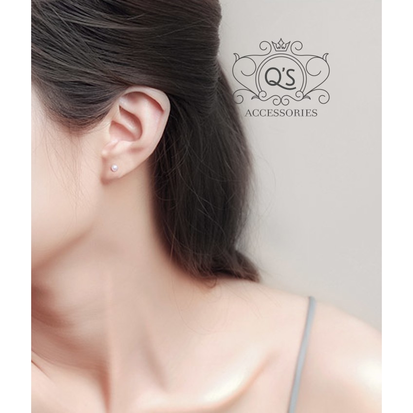 Bông tai bạc 925 ngọc trai nhân tạo khuyên nụ trơn mini tròn tối giản S925 PEARL Silver Earrings QA SILVER EA200801