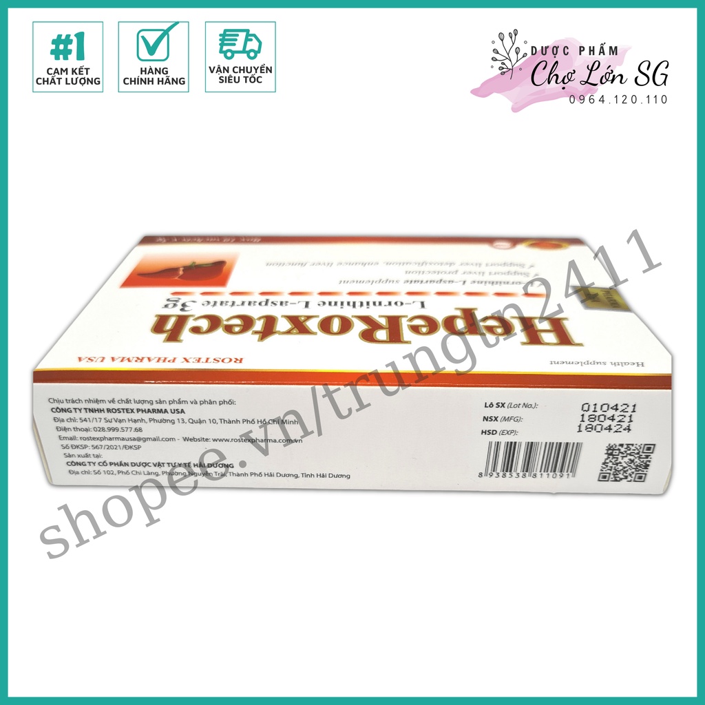 Cốm Hepe Roxtech L-ornithine L-aspartat giảm xơ gan, men gan, nhiễm mỡ  - Hộp 10 gói