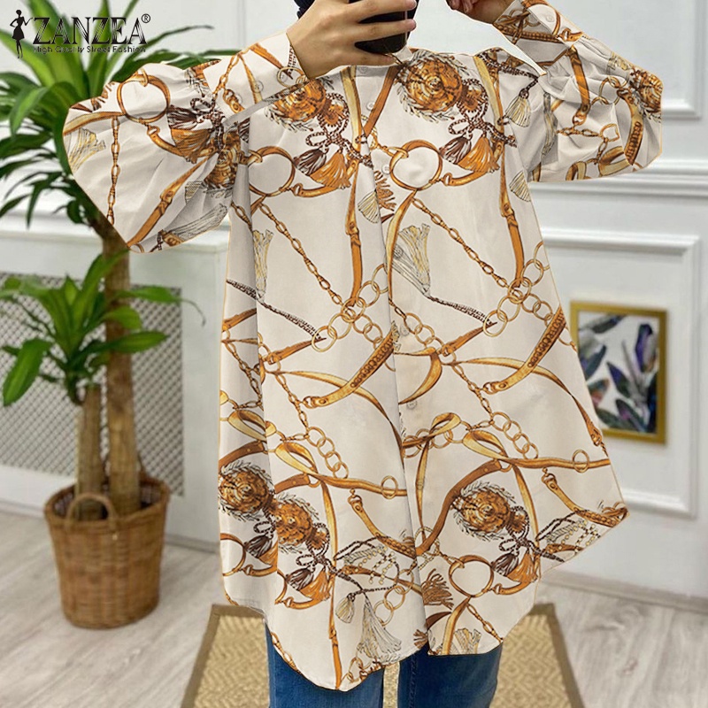 Áo sơ mi Zanzea tay dài cổ bẻ dáng rộng thời trang retro cho nữ