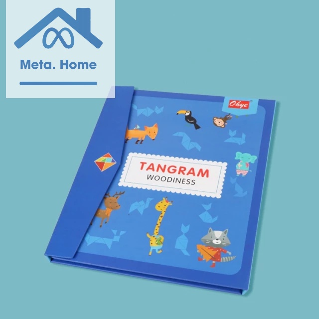 Đồ chơi cho bé Xếp hình gỗ Tangram nam châm có kèm sách cho trẻ rèn luyện tư duy sáng tạo