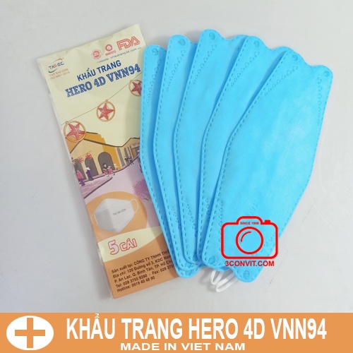Túi 5 chiếc khẩu trang 4D Hero Tây Sài Gòn Cao Cấp Tiêu Chuẩn VNN94
