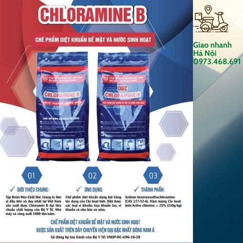 Cloramin B DGC Việt Nam 25%, bột khử trùng nước, sát khuẩn đồ dùng, khử khuẩn bề mặt (Chloramine B) - Gói 1 Kg