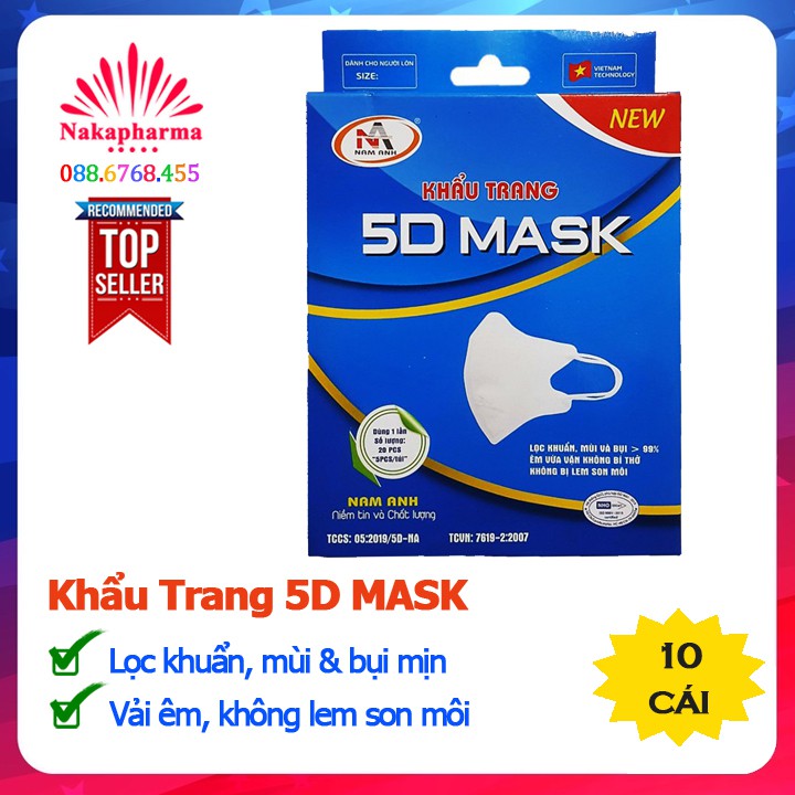 Khẩu Trang Y Tế 5D Mask Nam Anh Famapro quai thun - Lọc vi khuẩn, mùi và bụi mịn - Vải êm, dễ chịu, không lem son môi