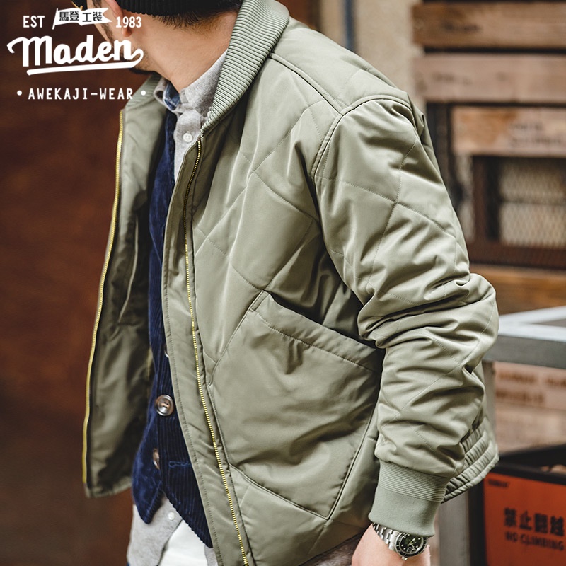 Áo khoác Maden thương hiệu Mỹ màu xanh dương đậm thiết kế dày phối nhung có khóa kéo phong cách vintage dành cho nam