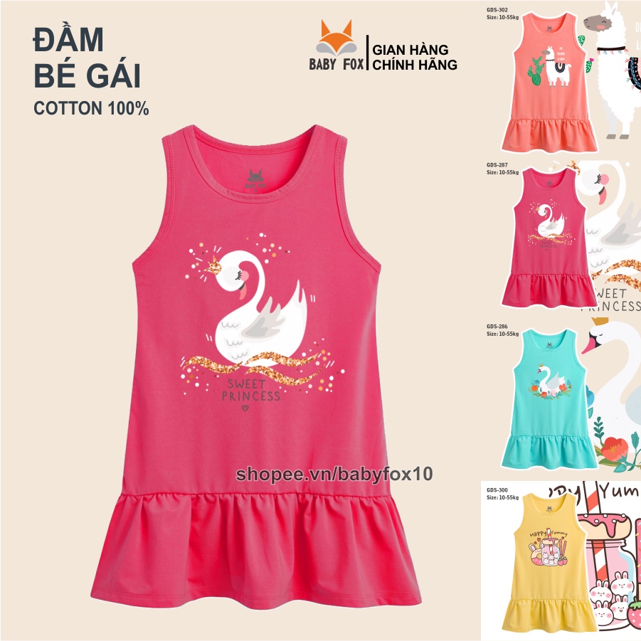 Váy đầm bé gái 100% cotton loại tốt, thương hiệu BABY FOX, hình thiên nga, kẹo 10-55 kg f