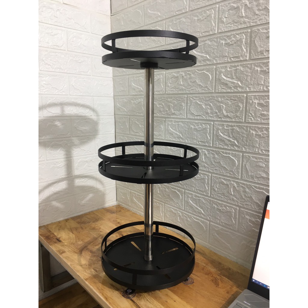 Kệ gia vị đen sơn tĩnh điện chống han gỉ bong tróc, hũ gia vị tròn xoay 360*, khay úp đồ Gía Sỉ