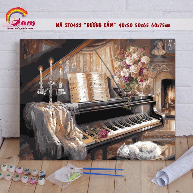 Tranh sơn dầu tự tô số hoá GAM Đàn dương cầm Piano mã SV0422