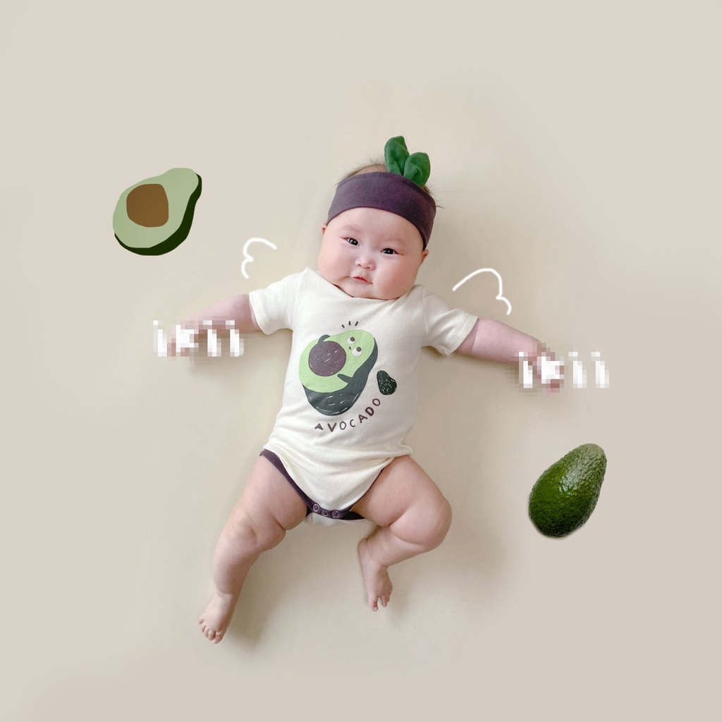Bộ Áo Liền Quần Tay Ngắn In Họa Tiết Trái Bơ Dễ Thương Thời Trang Mùa Hè Cho Bé Sơ Sinh Từ 0-2 Tuổi
