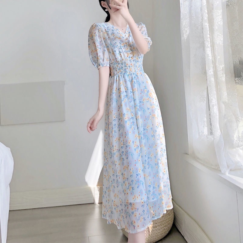 Đầm PERTY chiffon tay dài họa tiết hoa thời trang Hàn Quốc xinh xắn dành cho nữ