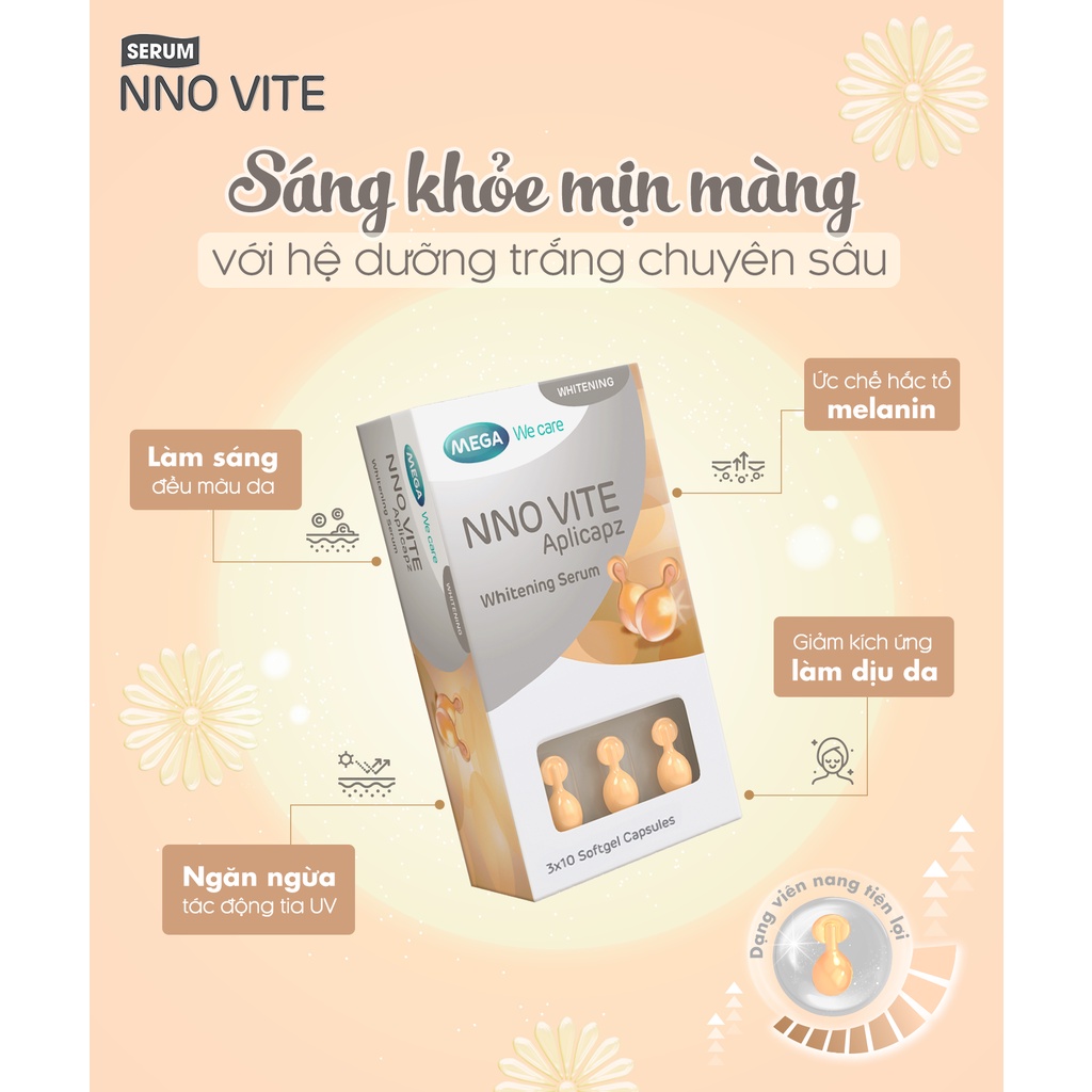 Serum dưỡng trắng da, mờ đốm nâu, đều màu da - Vitamin C, Vitamin E, Bisabolol - NNO VITE Mega We Care (30 viên)