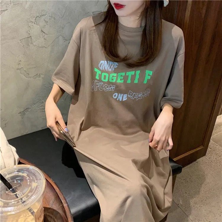 Đầm thun dài quá gối dáng rộng tay ngắn thời trang cho nữ