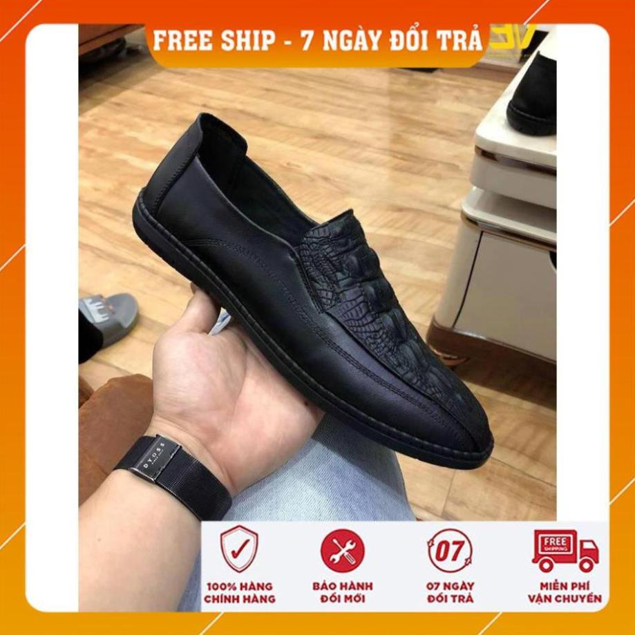 Giày Lười Nam Da Bò Nguyên Tấm Vân Cá Sấu - Bao Test Giày Không Phải Da Đền 1 triệu - Bao Test 🛎
