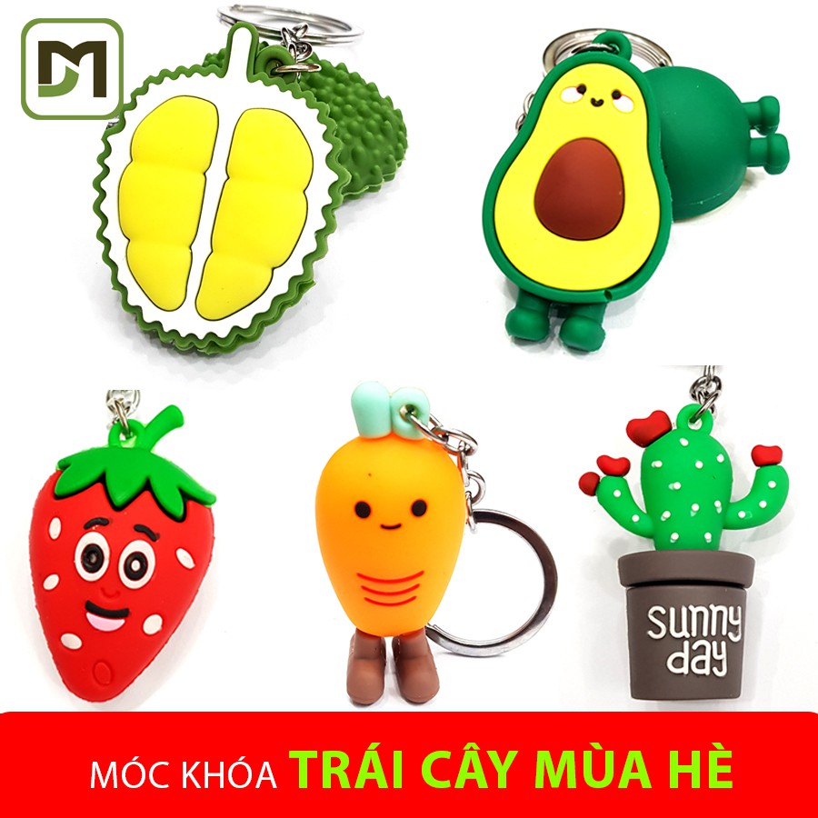 BST Móc khóa trái cây màu hè sầu riêng, bơ, cà rốt, dâu đỏ, xương rồng dễ thương nhựa cao cấp