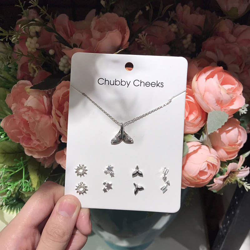 Set Dây Chuyền + Khuyên Tai Hình Trái Tim Đính Đá Xinh Xắn