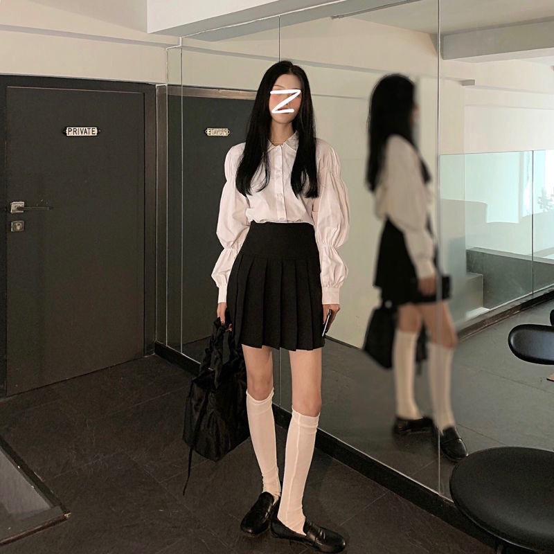 Áo Sơ Mi Trắng Tay Dài Phồng Dáng Rộng Kiểu Retro Hồng Kông Cá Tính Cho Nữ