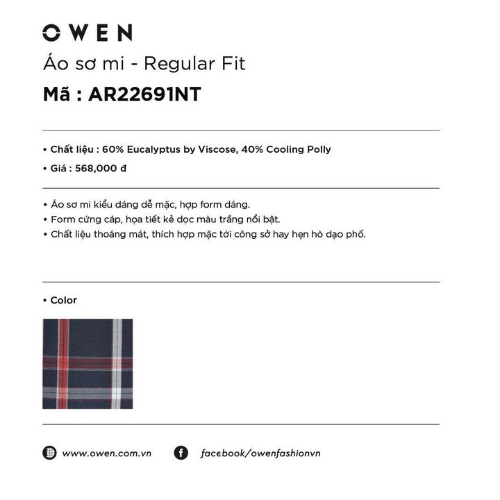 OWEN - Áo sơ mi ngắn tay Owen Regular fit vải sợi bạch đàn 22691