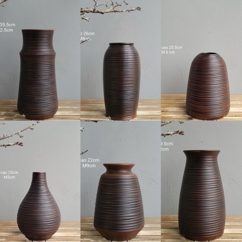 Lọ hoa Gốm mộc - Gốm Sứ Bát Tràng - Dùng Cho Trang Trí Nội Thất - Gốm hoa - Văn Phòng