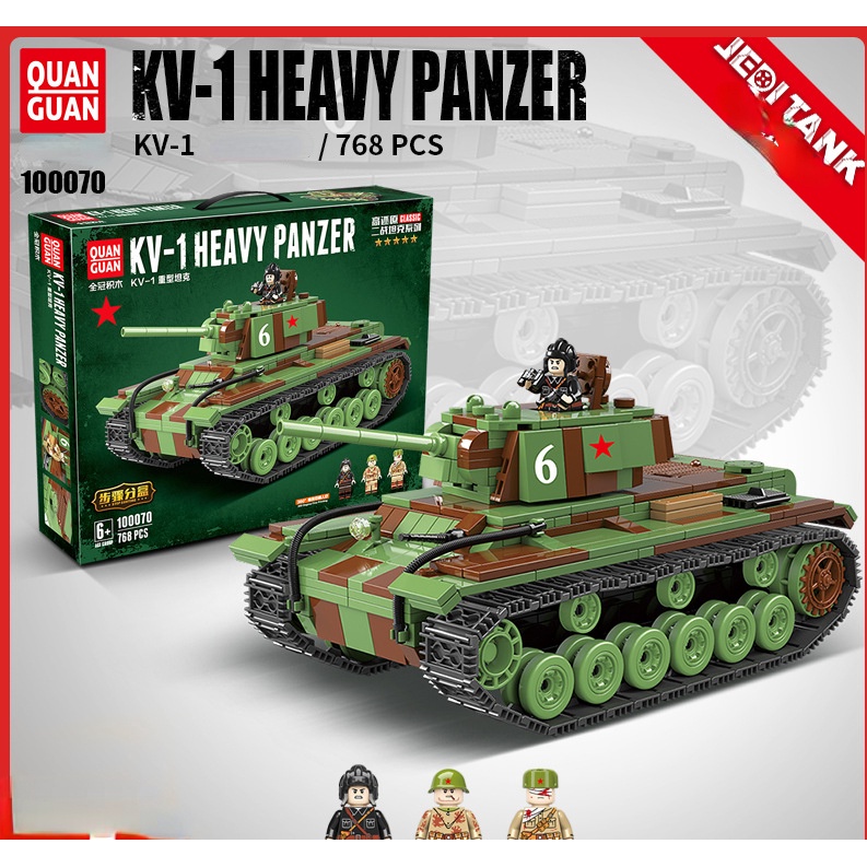 đồ chơi giáo dục Lắp ráp Mô hình 726PCS Military WW2 Soviet Russia KV1 Heavy Tank Quan Guan 100070