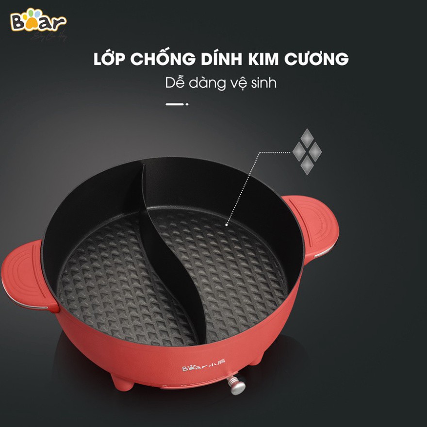 Nồi lẩu uyên ương Bear SUBE006 - Bản Quốc Tế Tiếng Anh - Hàng chính hãng