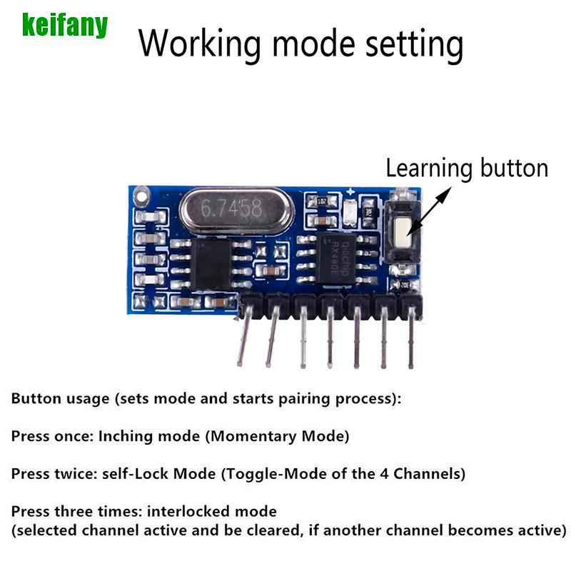 [kei] 433Mhz Wireless RF 4 Channel Output Receiver Module and Transmitter EV1527 Code ssw