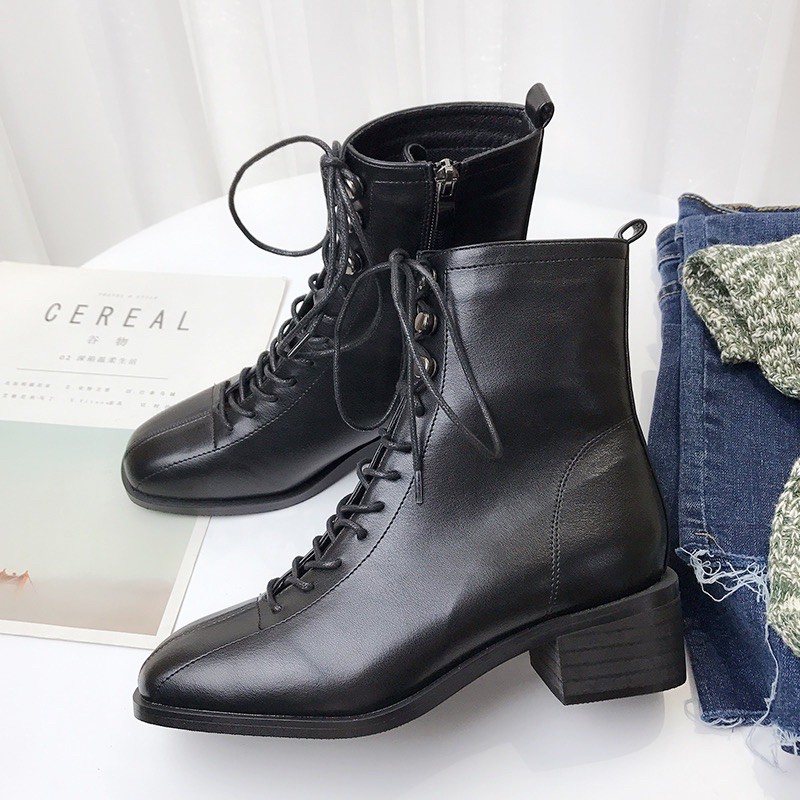 CÓ SẴN ẢNH THẬT Boots bốt nữ da bóng da lì mờ cổ cao ôm buộc dây có khóa kéo cao cấp fullbox | BigBuy360 - bigbuy360.vn