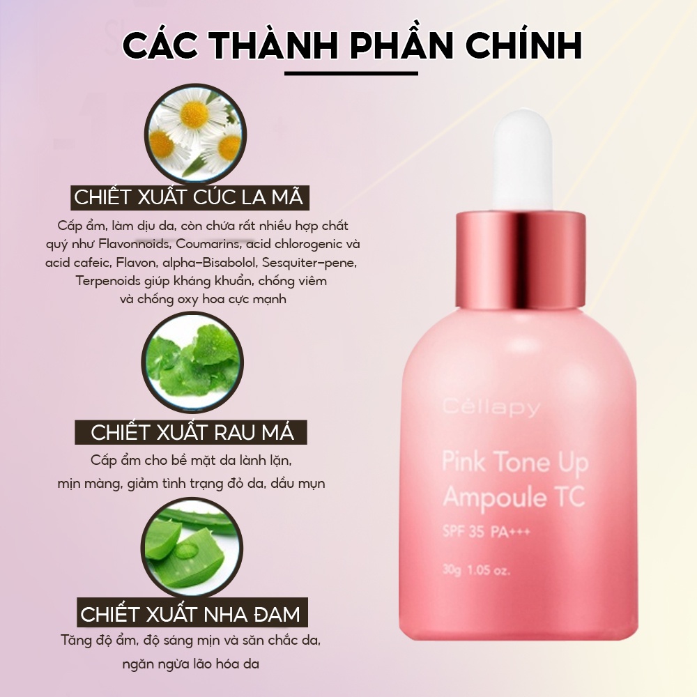 Serum trắng da nâng tone chống nắng Pink Tone Up Ampoule SPF 35+ PA++++ Hàn Quốc 30ml giúp bảo vệ da trắng sáng da