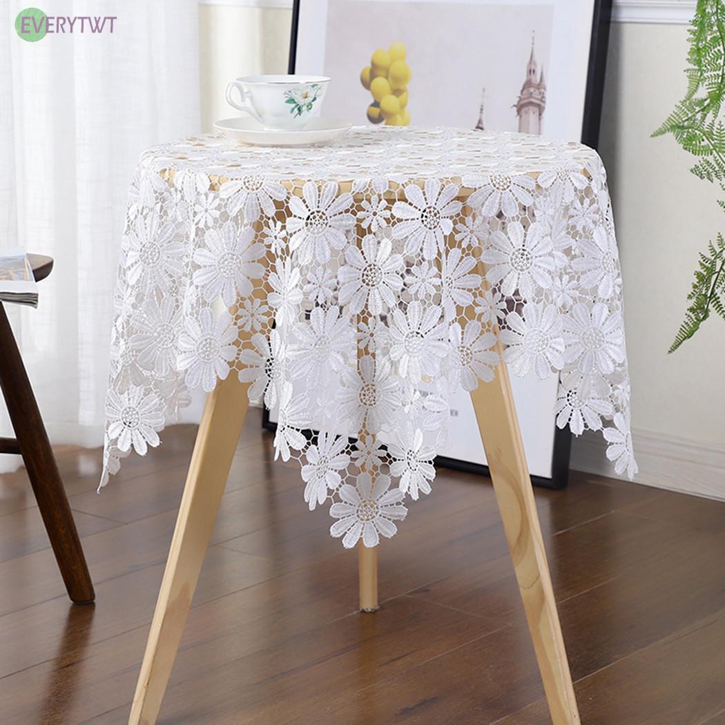 Khăn Trải Bàn Đan Móc Cotton Hình Tròn Màu Trắng Phối Ren Hoa Phong Cách Vintage Thân Thiện Với Môi Trường