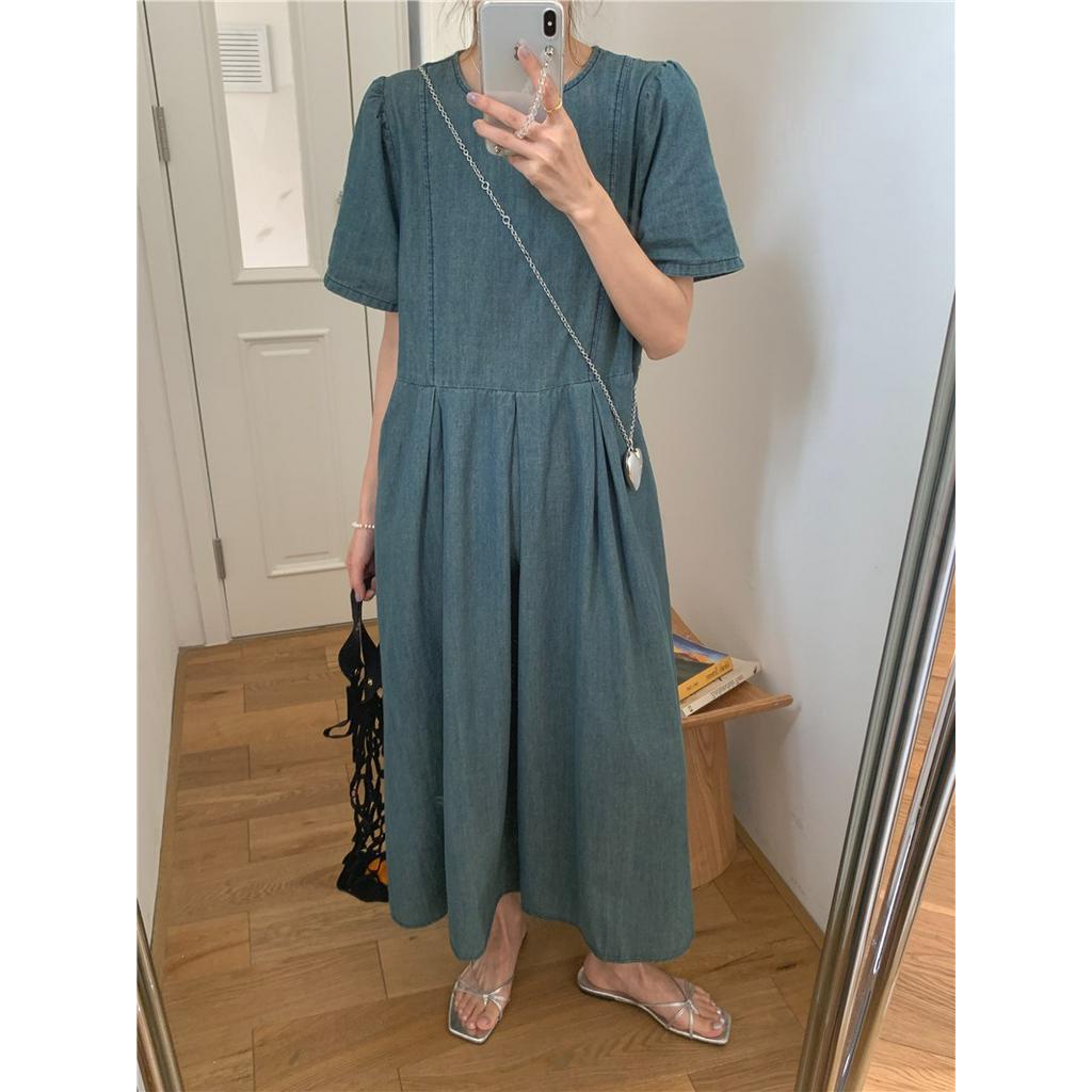 Đầm Denim Chui Đầu Cổ Tròn Ngắn Tay Thời Trang Sành Điệu 63899