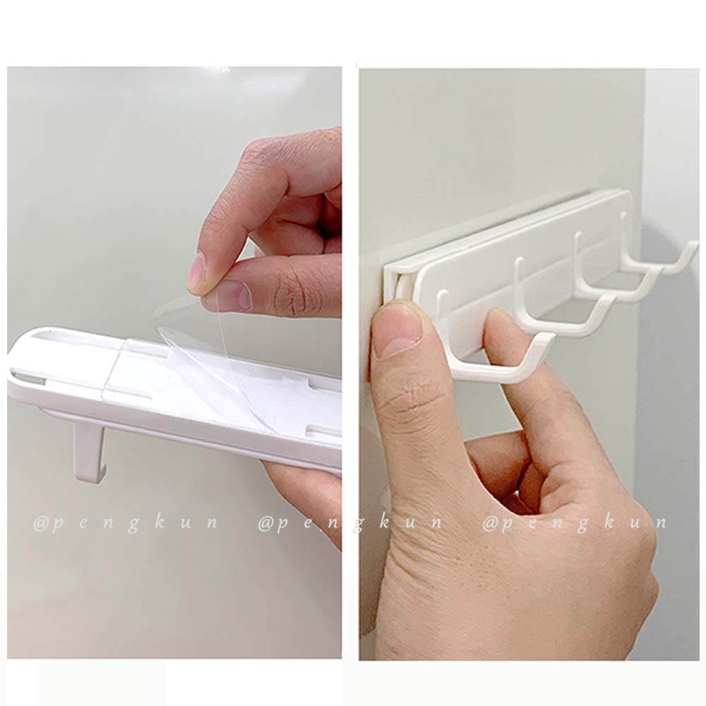 Móc Treo Đồ Gắn Tường Bốn Móc Có Thể Thu Gọn Không Cần Đục Lỗ Cho Nhà Bếp/Phòng Tắm