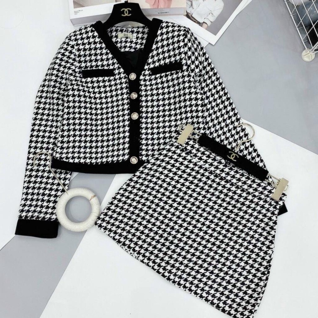 Set áo dạ ziczac chân váy chữ A thiết kế dự tiệc sang trọng trẻ trung HN Clothing S6 | BigBuy360 - bigbuy360.vn
