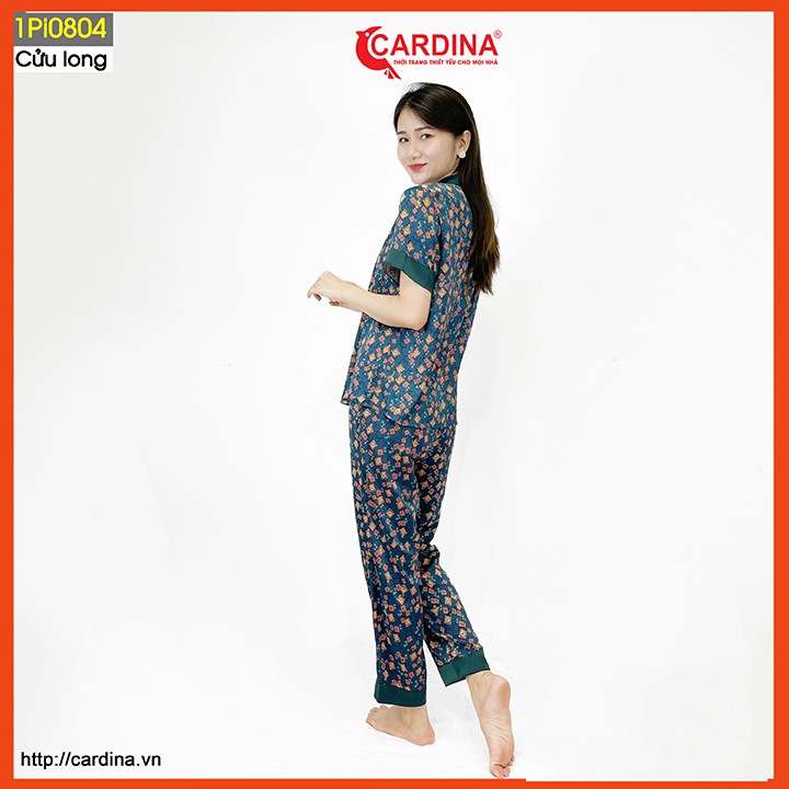 Đồ bộ pijama nữ CARDINA chất lụa satin Nhật cao cấp quần dài áo cộc tay họa tiết tinh tế trẻ trung 1Pi08.
