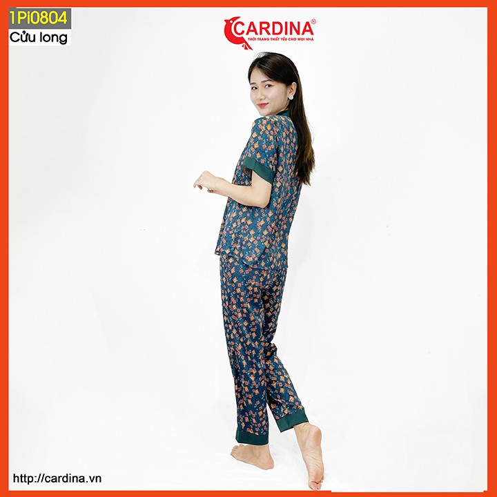 Đồ bộ pijama nữ CARDINA chất lụa satin Nhật cao cấp quần dài áo cộc tay họa tiết tinh tế trẻ trung 1Pi08. | BigBuy360 - bigbuy360.vn