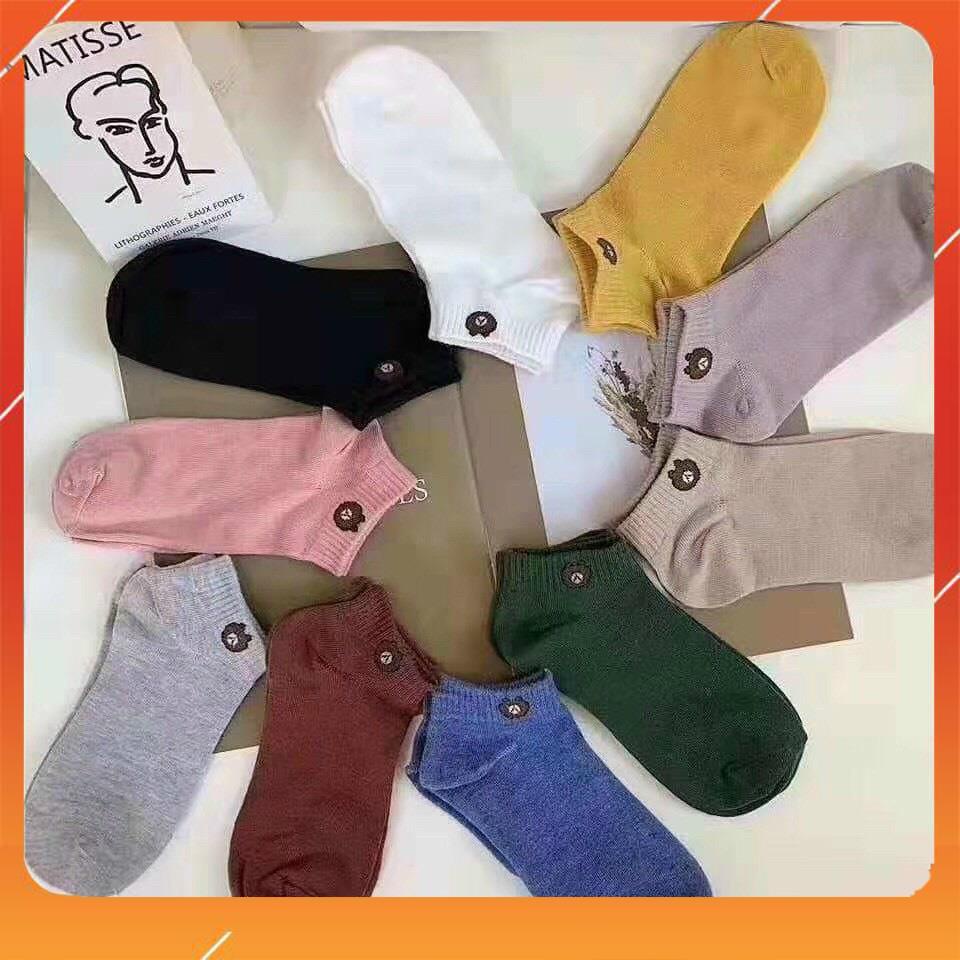 [Giá sốc] Set 10 đôi tất nữ cổ ngắn hoạ tiết gấu hot hit