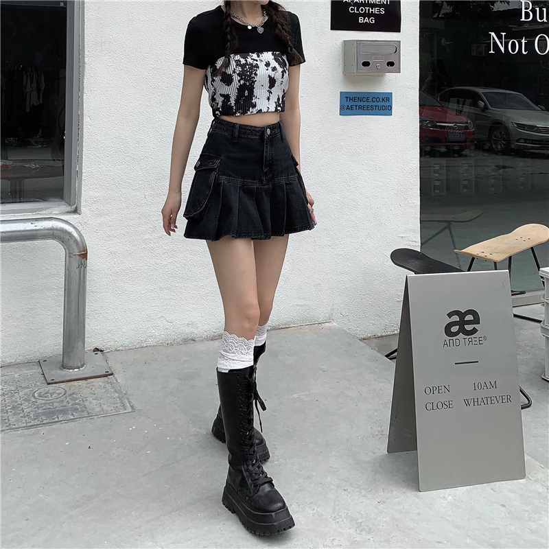 Chân Váy Jean Chữ A Lưng Cao Phong Cách Retro Hàn Quốc | BigBuy360 - bigbuy360.vn
